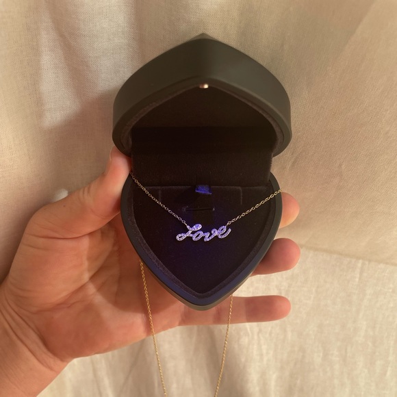 ✨14k✨ Yellow Gold LOVE Necklace with Diamond Accents - 16" Chain 💎 AUTHENTIC- - Picture 2 of 12